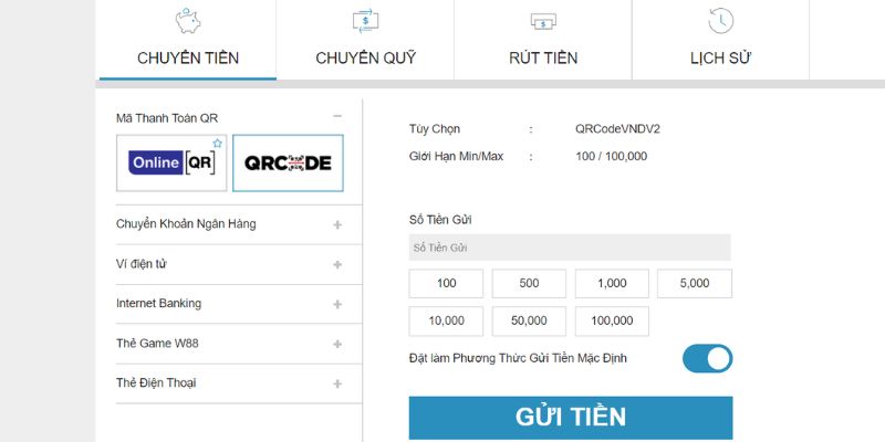 Phương pháp nạp tiền W88 internet banking